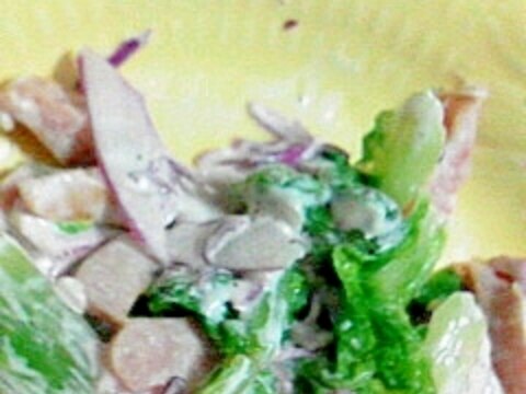 山東菜とムラサキキャベツとウインナーのサラダ